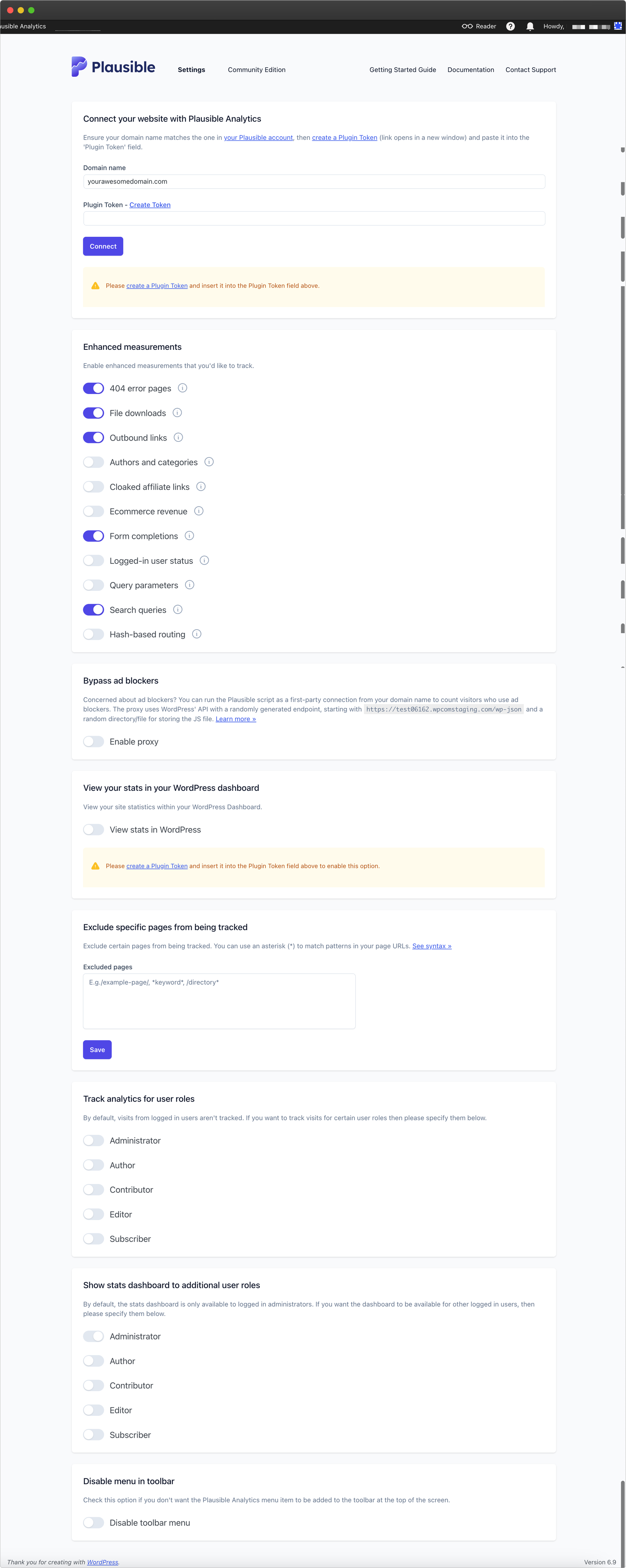 Plausible Analytics WordPress plugin settings Plausible Analytics WordPress plugin settings